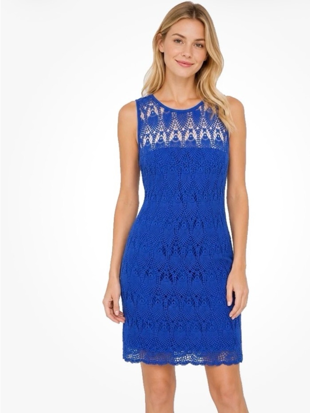 Trina Turk Bisiti Crochet Lace Sheath Dress Royal Blue Size 2 Cocktail Party